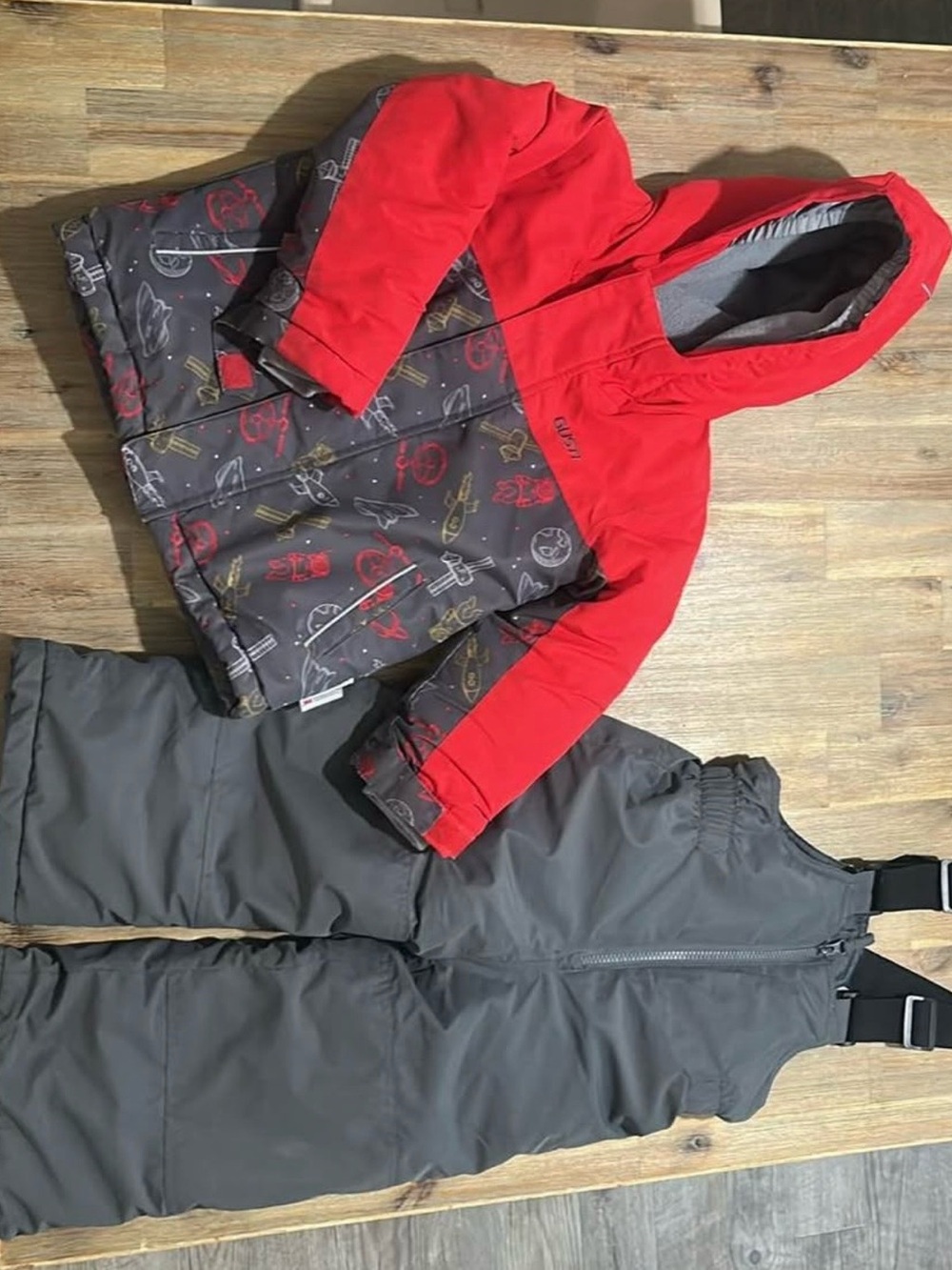 Kids Red and Gray Insulated Puffer Jacket with Matching snow pants